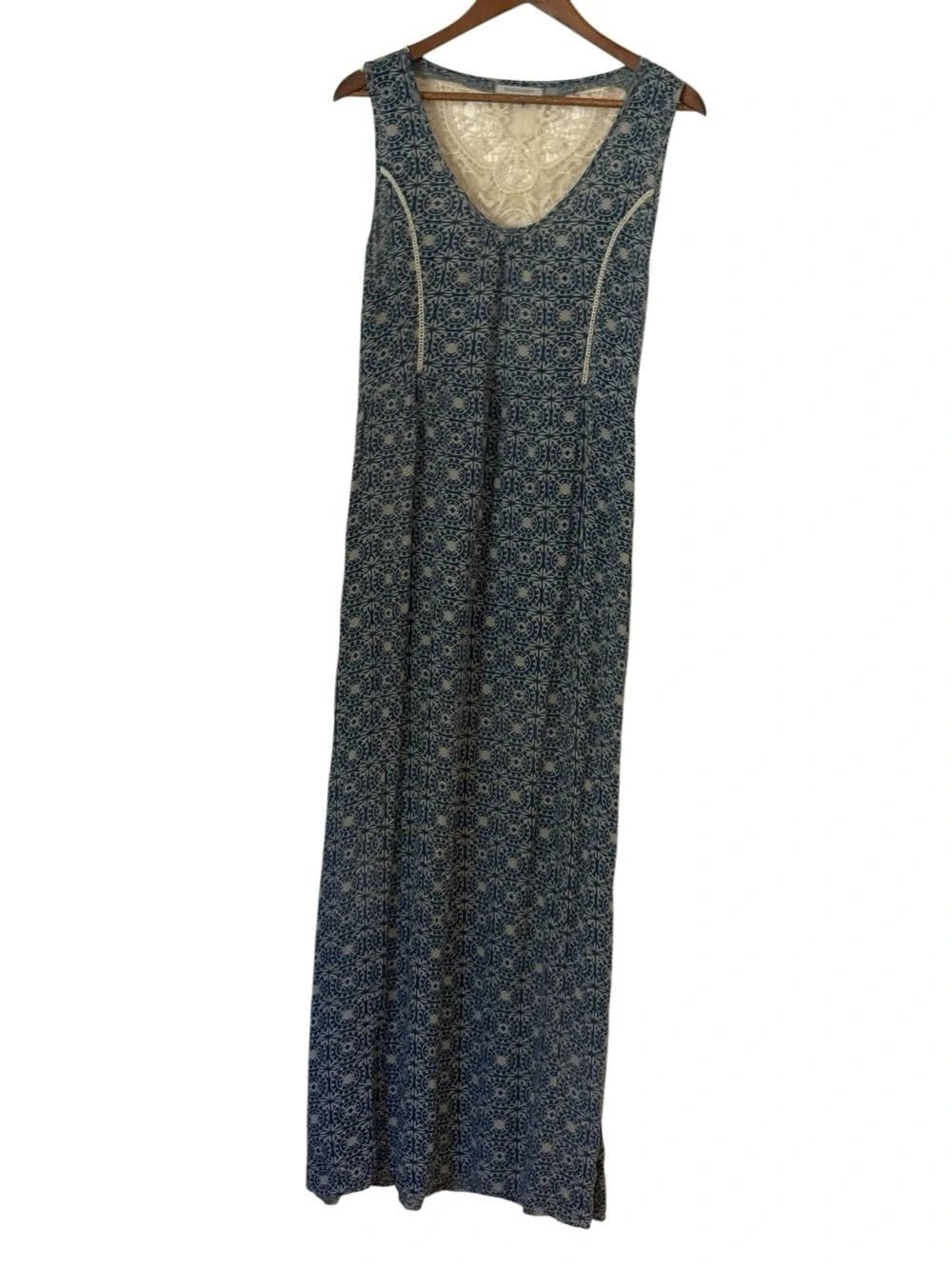 World Market Maxi Sundress with Lace Back. Blue and Gray. Sz L/XL. Great Cond.